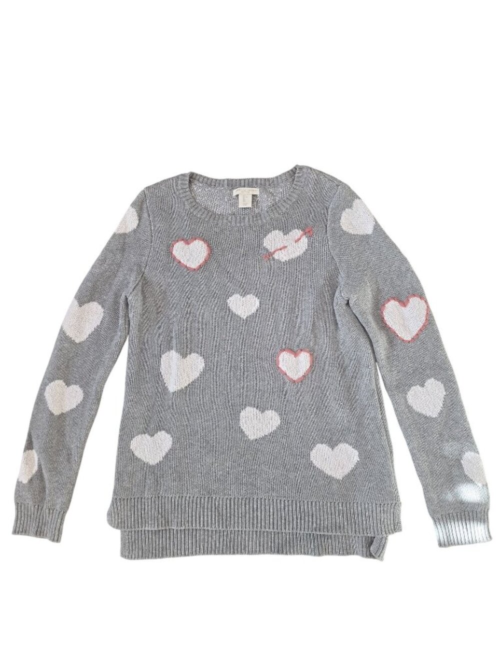 Christian Siriano Gray Heart Patterned Cotton Sweater Womens Lg winter Valentine